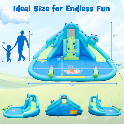 Inflatable Water Slide with Dual Slides and Large Splash Pool and Carry Bag (with 584W Blower) - Color: Blue
