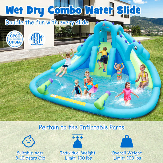 Inflatable Water Slide with Dual Slides and Large Splash Pool and Carry Bag (with 584W Blower) - Color: Blue