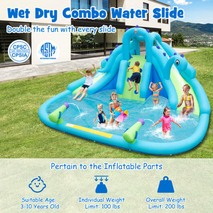 Inflatable Water Slide with Dual Slides and Large Splash Pool and Carry Bag (with 584W Blower) - Color: Blue
