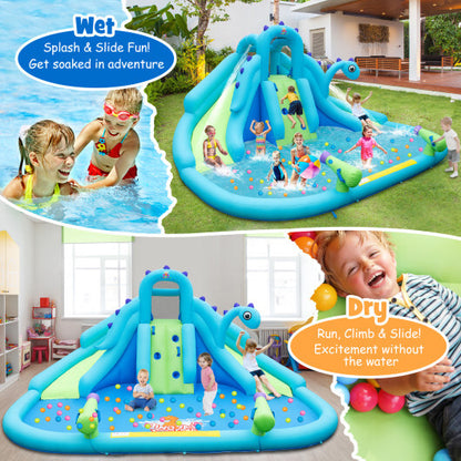Inflatable Water Slide with Dual Slides and Large Splash Pool and Carry Bag (with 584W Blower) - Color: Blue