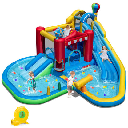 Inflatable Water Park Water Slide Wet Dry Combo Bounce House with 950W Blower - Color: Multicolor