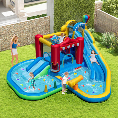 Inflatable Water Park Water Slide Wet Dry Combo Bounce House with 950W Blower - Color: Multicolor