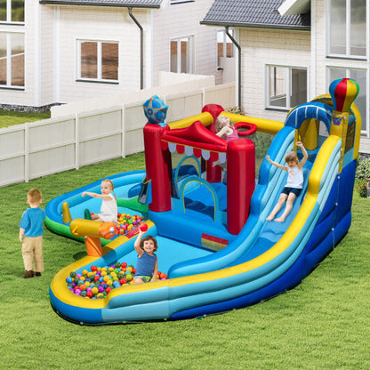 Inflatable Water Park Water Slide Wet Dry Combo Bounce House with 950W Blower - Color: Multicolor