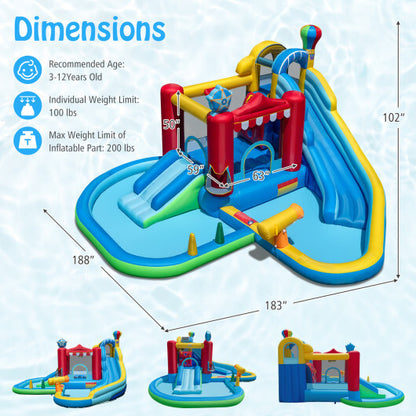 Inflatable Water Park Water Slide Wet Dry Combo Bounce House with 950W Blower - Color: Multicolor