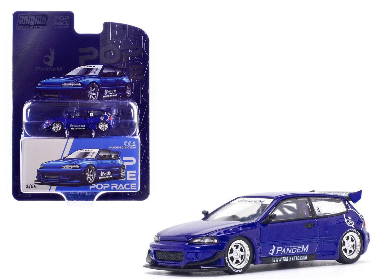 Pandem Civic EG6 RHD Blue Metallic Enigma Exclusive Edition 1/64 Diecast Model Car