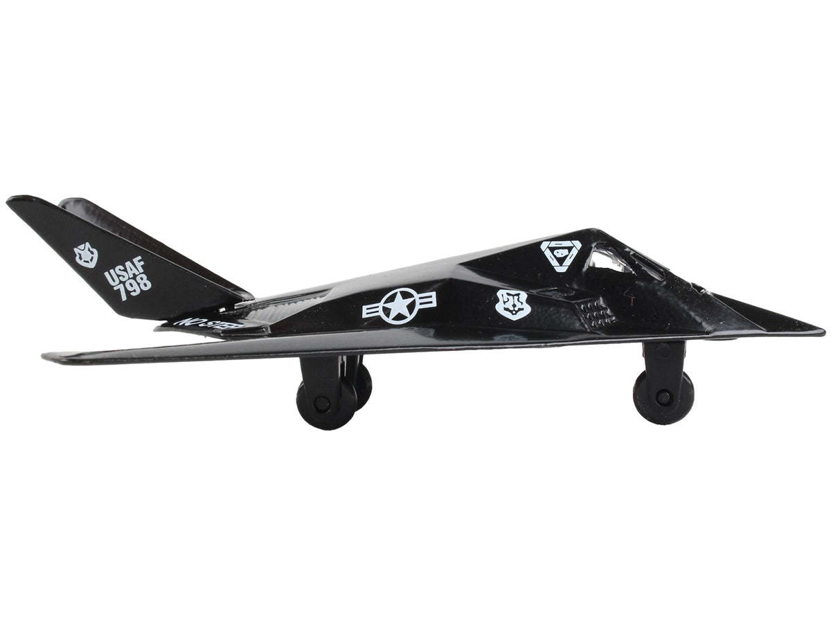 Lockheed F-117 Nighthawk Stealth Aircraft — Black | USAF | Diecast Model with Runway Section by Runway24