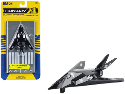 Lockheed F-117 Nighthawk Stealth Aircraft — Black | USAF | Diecast Model with Runway Section by Runway24