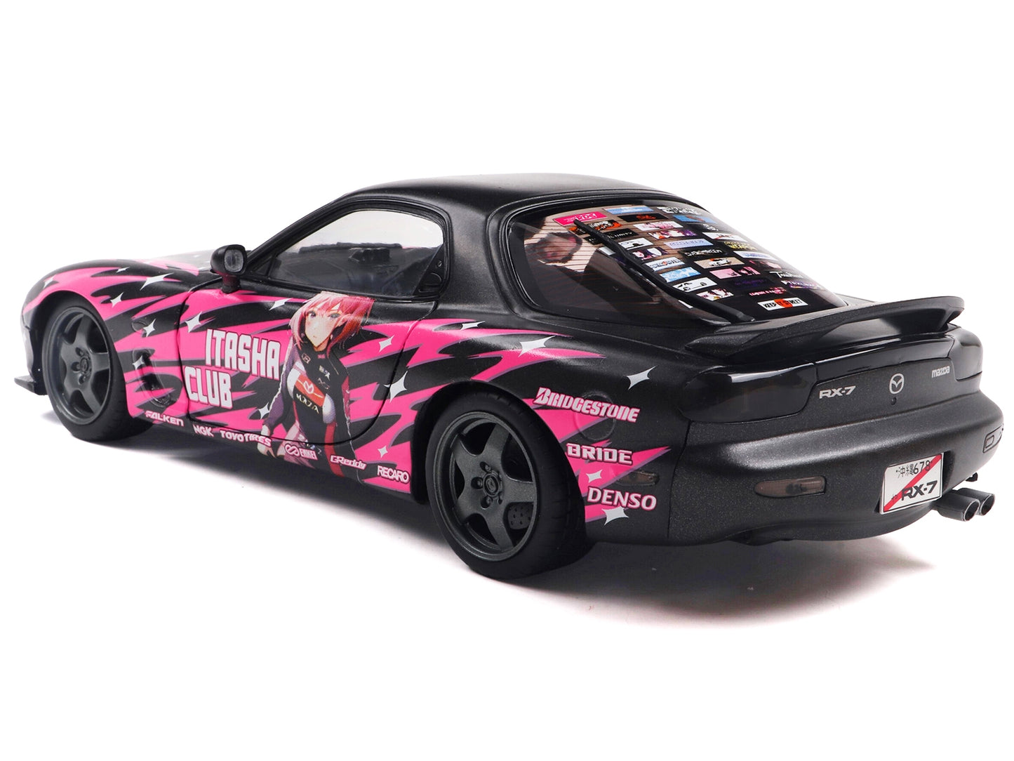 1994 Mazda RX7 (FDRS) RHD (Right Hand Drive) "Itasha Club" Black Metallic with Pink Graphics 1/18 Diecast Model Car by Solido