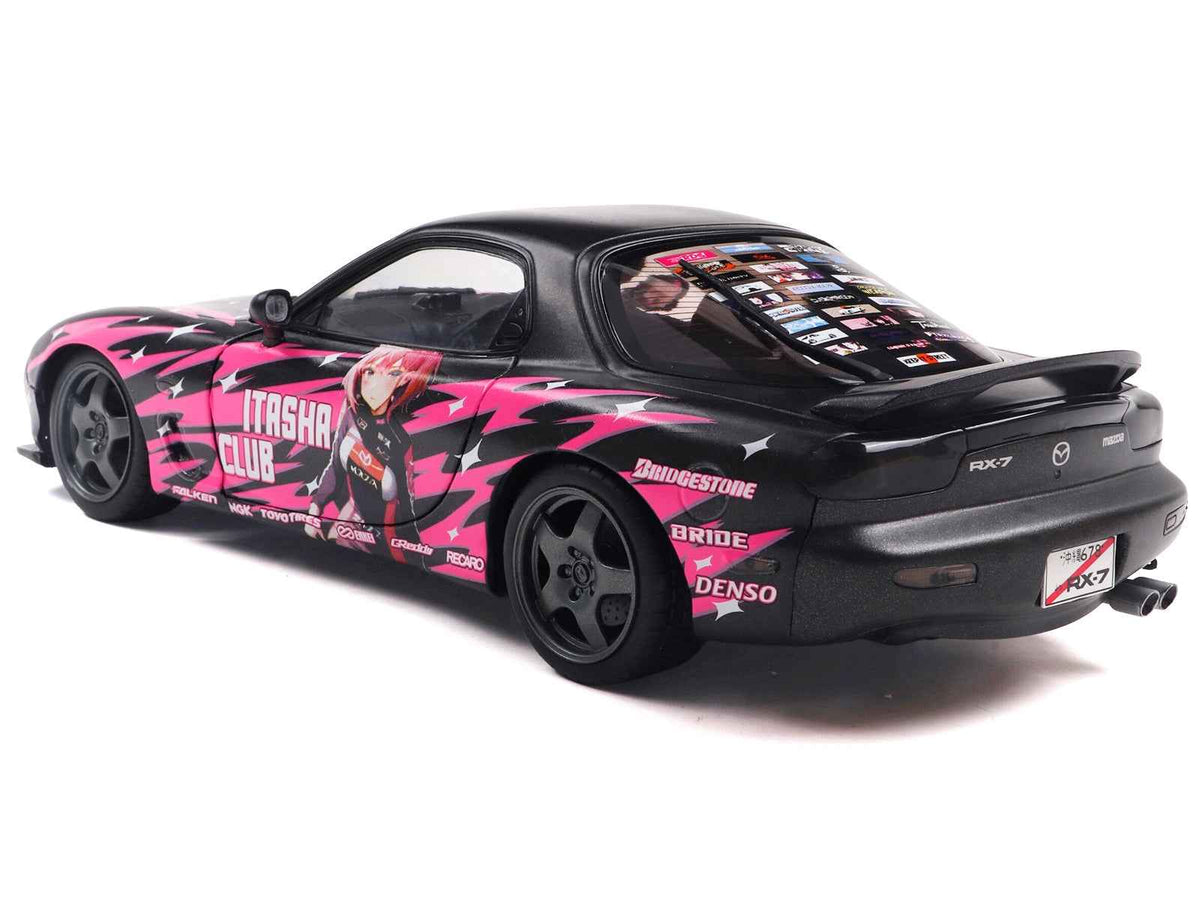 Solido 1/18 1994 Mazda RX7 FDRS RHD Itasha Club Black Metallic & Pink Diecast Model