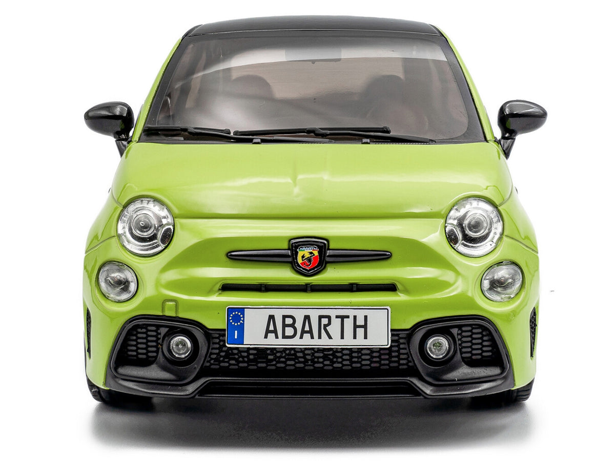 2023 Fiat F595 Abarth Verde Adrenalina Green with Black Top and Stripes 1/18 Diecast Model Car by Solido