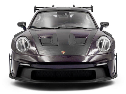 2024 Porsche 911 GT3 RS Weissach Package Viola Purple Metallic with Carbon Hood Stripes and Top 1/18 Diecast Model Car by Solido