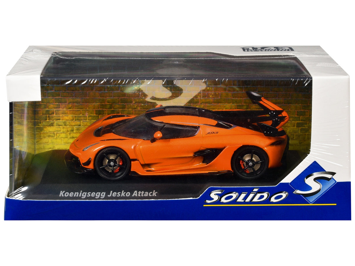 Koenigsegg Jesko Attack Tang Orange Metallic with Black Stripes 1/43 Diecast Model Car by Solido