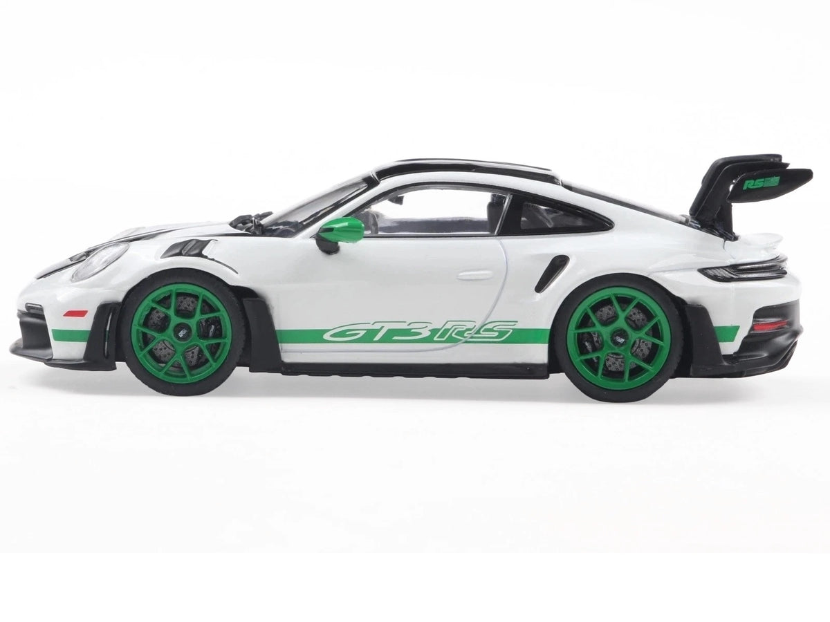 2023 Porsche 911 (992) GT3 RS "Tribute to Carrera RS Package" White with Green Stripes and Black Hood and Top 1/43 Diecast Model Car by Solido