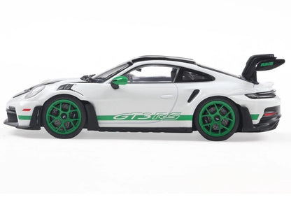 2023 Porsche 911 (992) GT3 RS "Tribute to Carrera RS Package" White with Green Stripes and Black Hood and Top 1/43 Diecast Model Car by Solido