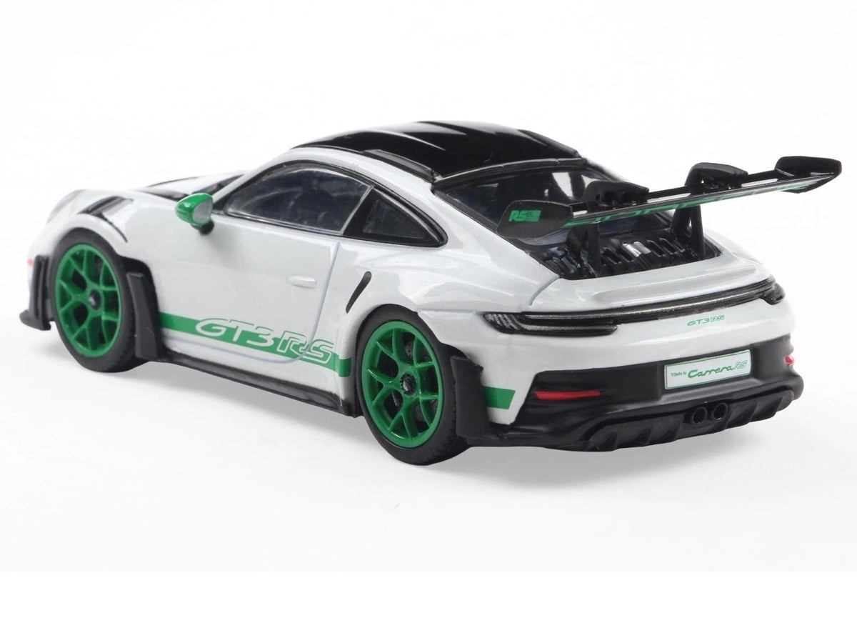 2023 Porsche 911 (992) GT3 RS "Tribute to Carrera RS Package" White with Green Stripes and Black Hood and Top 1/43 Diecast Model Car by Solido