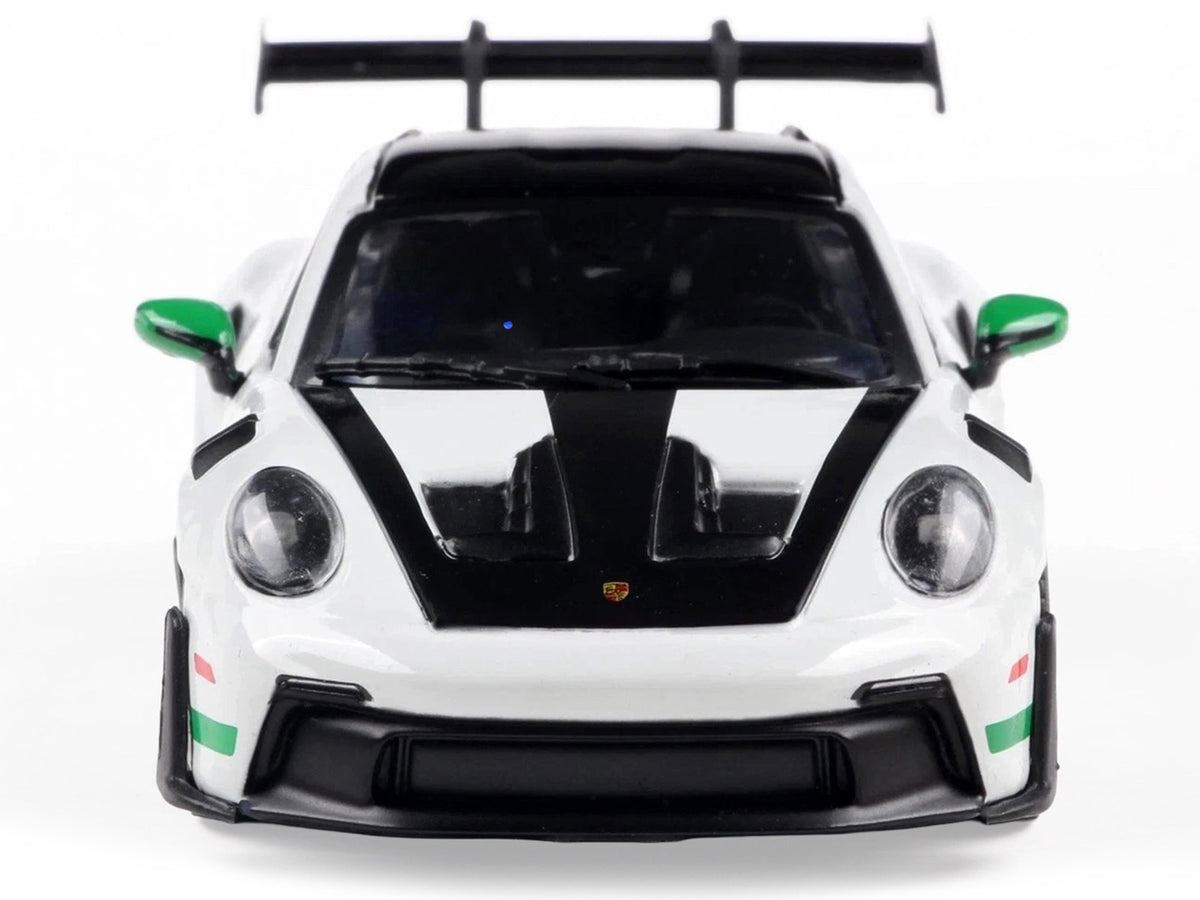 2023 Porsche 911 (992) GT3 RS "Tribute to Carrera RS Package" White with Green Stripes and Black Hood and Top 1/43 Diecast Model Car by Solido