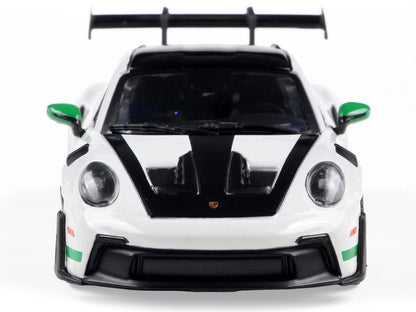 2023 Porsche 911 (992) GT3 RS "Tribute to Carrera RS Package" White with Green Stripes and Black Hood and Top 1/43 Diecast Model Car by Solido