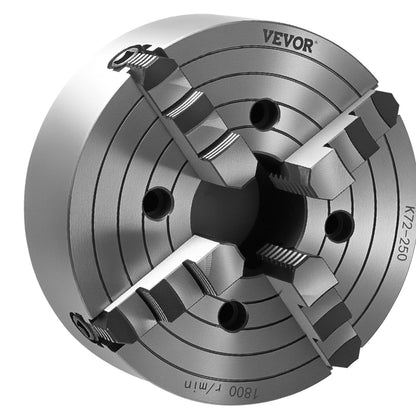 4-Jaw Lathe Chuck, 10 in (250 mm), Lathe Chuck, 0.6-9.84 in (15-250 mm) Clamping Range with T-key Fixing Screws Reversible Jaws, HT300 Cast Iron Material, Internal External for Wood Metal Lathe