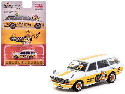 Datsun Bluebird 510 Wagon "Ohige no Pon" White with Orange Stripes and Graphics "Global64" Series 1/64 Diecast Model Car by Tarmac Works