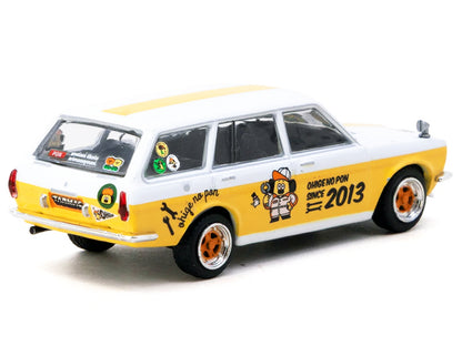 Datsun Bluebird 510 Wagon "Ohige no Pon" White with Orange Stripes and Graphics "Global64" Series 1/64 Diecast Model Car by Tarmac Works