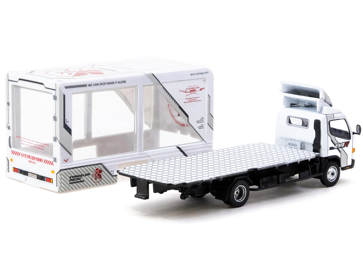 Mitsubishi Fuso Canter Mobile Display Truck RHD (Right Hand Drive) "EVA Racing" White with Graphics "Truck64" Series 1/64 Diecast Model Car by Tarmac Works