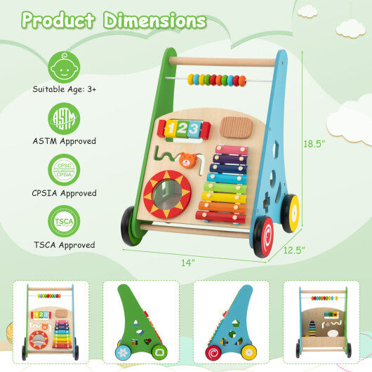Toddler Push Walker Activity Center Toy with Burr-free Handle