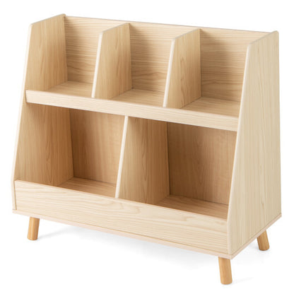 5-Cube Kids Bookshelf and Toy Organizer with Anti-Tipping Kits-Oak - Color: Oak