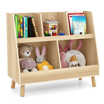 5-Cube Kids Bookshelf and Toy Organizer with Anti-Tipping Kits-Oak - Color: Oak