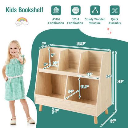 5-Cube Kids Bookshelf and Toy Organizer with Anti-Tipping Kits-Oak - Color: Oak