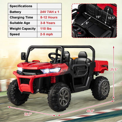 24V Ride On Kids Car with Dump Bed and Remote Control-Red - Color: Red
