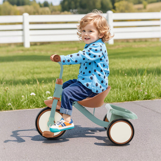 Toddler Tricycle Kids Trike with Adjustable Seat and Basket Aged 3-5 Years Old-Green - Color: Green