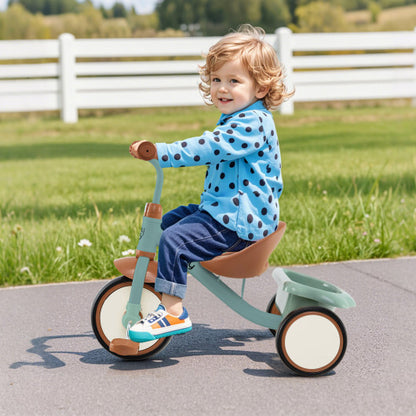 Toddler Tricycle Kids Trike with Adjustable Seat and Basket Aged 3-5 Years Old-Green - Color: Green