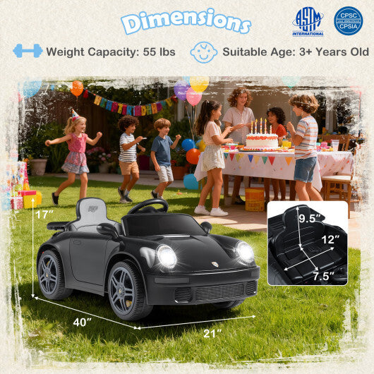 12V Electric Ride On Car Licensed RUFCTR with Remote Control and Music-Black - Color: Black