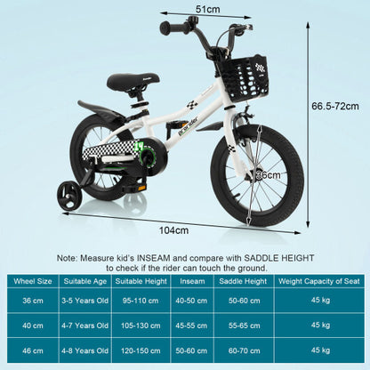 14 Inch Kids Bike with 2 Training Wheels for 3-5 Years Old-Black & White - Color: Black & White