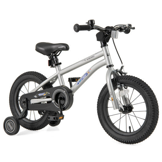 14-Inch Kids Bike Bicycle for Boys Girls 3-5 with High Carbon Steel Frame - Color: Silver - Size: 14 inches
