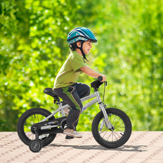 14-Inch Kids Bike Bicycle for Boys Girls 3-5 with High Carbon Steel Frame - Color: Silver - Size: 14 inches