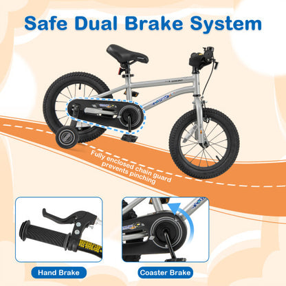 14-Inch Kids Bike Bicycle for Boys Girls 3-5 with High Carbon Steel Frame - Color: Silver - Size: 14 inches