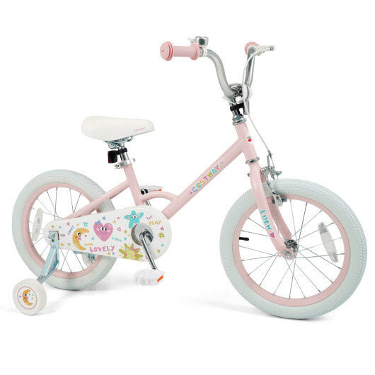 16 Inch Kids Bike Adjustable for 3-8 Years Old Children Pink - Stars & Moon - Color: Pink - Size: 16 inches