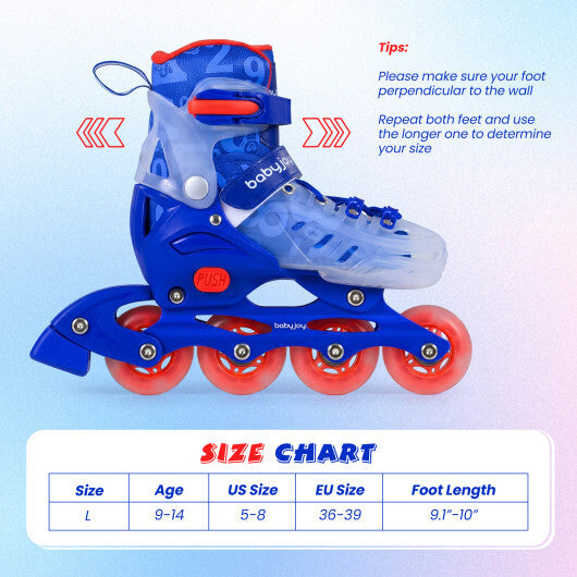 Kids Inline Skates with Light Up Wheels for Beginners Ages 9-14-Blue - Color: Blue