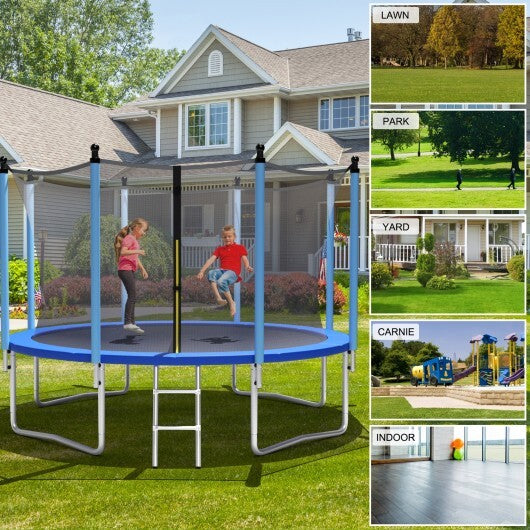 Outdoor Trampoline with Safety Closure Net-12 ft - Color: Blue - Size: 12 ft