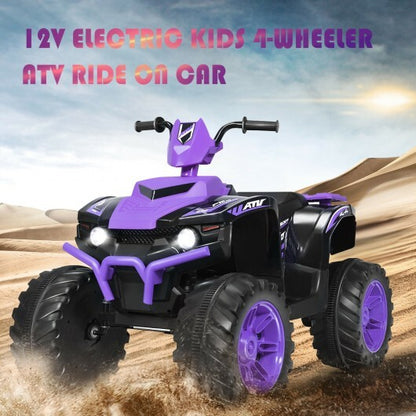 12V Kids Electric 4-Wheeler ATV Quad Ride On Car with LED Light-Purple - Color: Purple