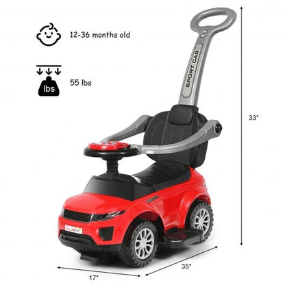 3 In 1 Ride on Push Car Toddler Stroller Sliding Car with Music-Red - Color: Red