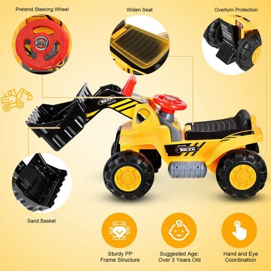 Kids Ride On Bulldozer Toy Play Truck with Adjustable Bucket Aged 3+ Years Old - Color: Yellow
