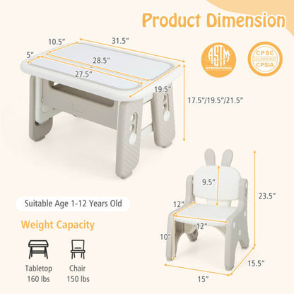 Kids Table and Chair Set with Flip-Top Bookshelf-Gray - Color: Gray