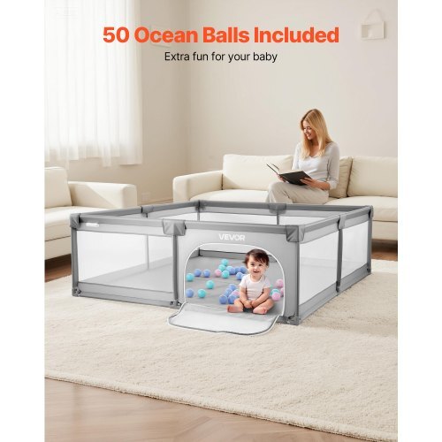Baby Playpen, 78.7 x 58.7 Large Toddlers Playpen, Indoor/Outdoor Baby Fence Play Yard with 50 Ocean Balls, Zippered Door & Breathable Mesh, No-Gap Safety Activity Center for Babies Toddlers
