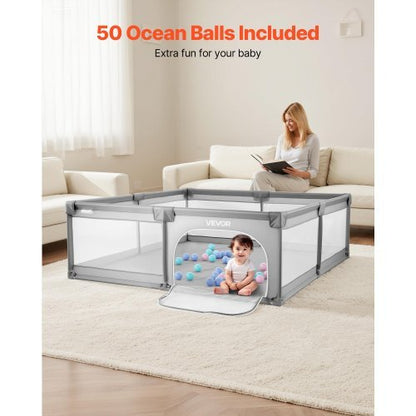 Baby Playpen, 78.7 x 58.7 Large Toddlers Playpen, Indoor/Outdoor Baby Fence Play Yard with 50 Ocean Balls, Zippered Door & Breathable Mesh, No-Gap Safety Activity Center for Babies Toddlers