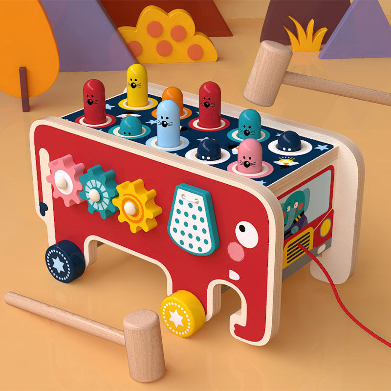 Wooden Pounding Bench Animal Bus Toy