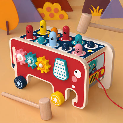 Wooden Pounding Bench Animal Bus Toy
