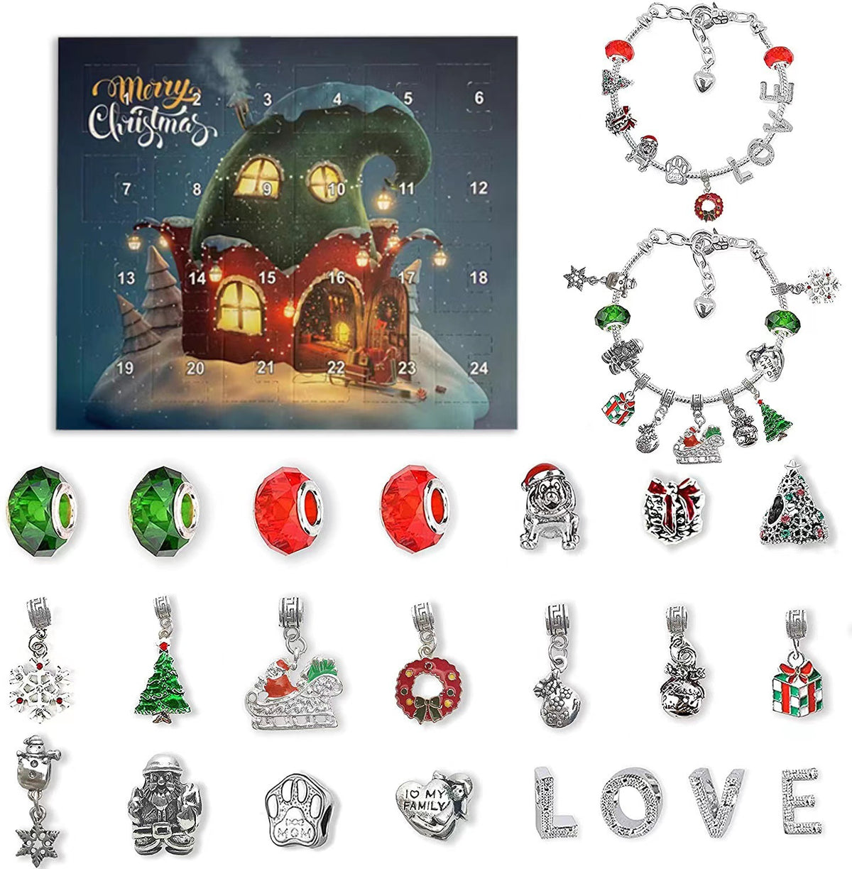 Christmas Advent Calendar Bracelet Gift Box Set