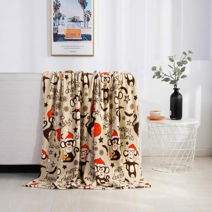 Christmas Elk Snowman Santa Flannel Blanket